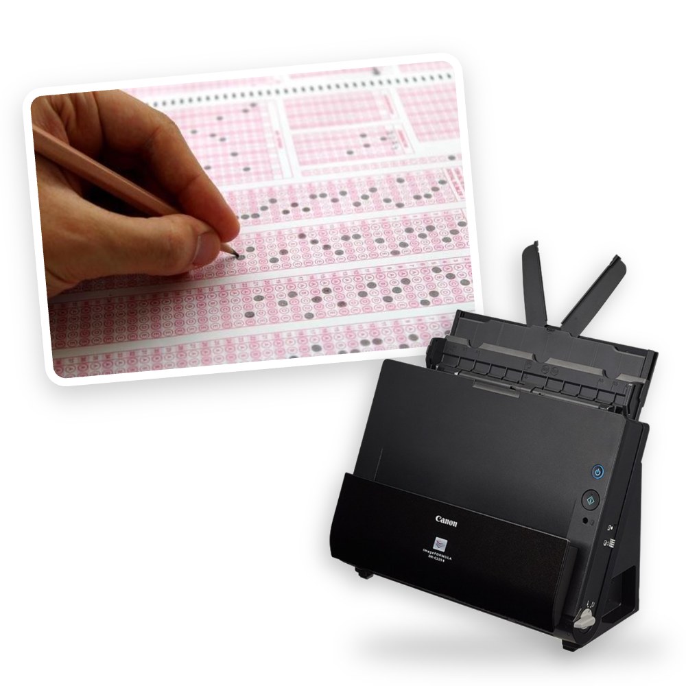 Escáner Canon DR-C225 II y hoja de respuestas para el Corrector de Pruebas